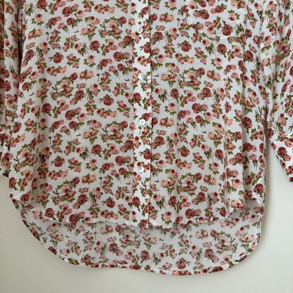 L'AGENCE Pink Spring Floral Button Front Top Small Cottagecore - Picture 4 of 9